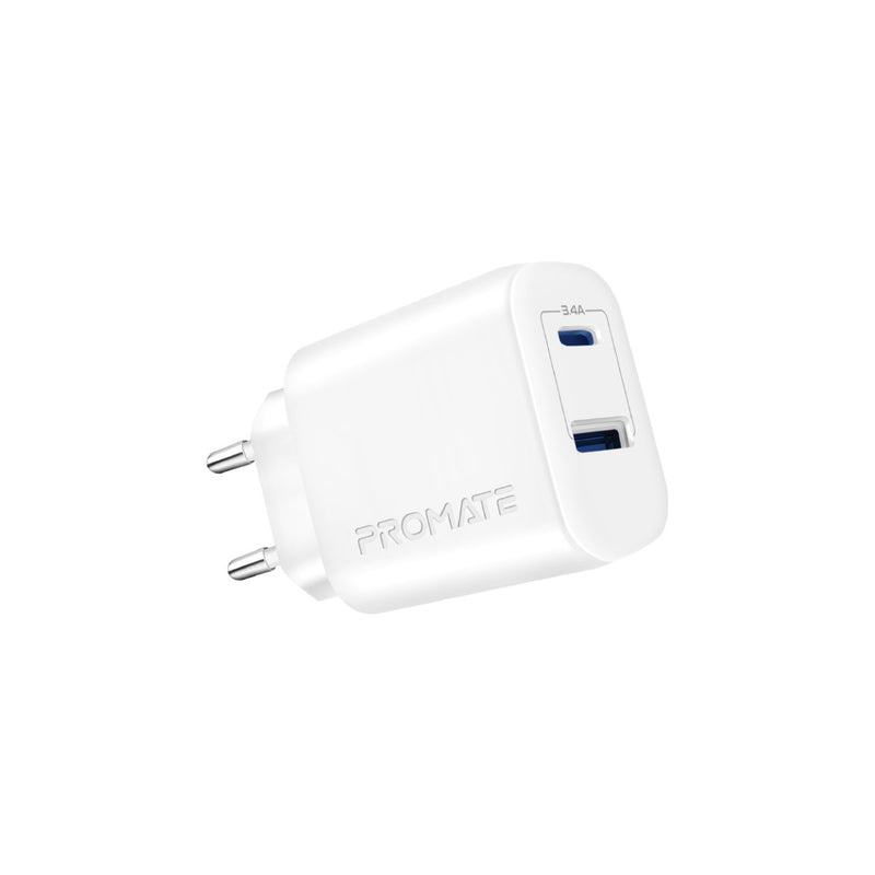 Promate - BiPlug-2, 17W High-Speed Dual Port Charger,White
