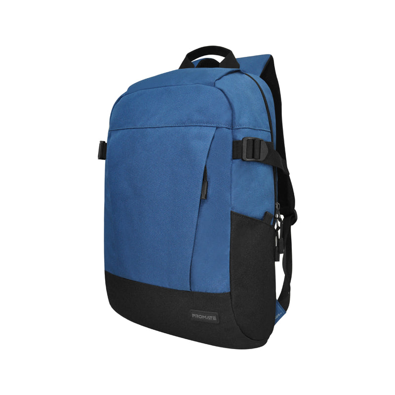 Promate - Birger 15.6" ComfortStyle™ Laptop Backpack with Large Compartments ,Blue