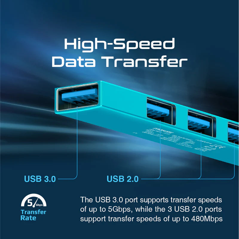 Promate - LiteHub-4 4-in-1 Multi-Port USB-C Data Hub,Blue