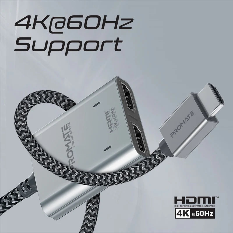 Promate - MediaSplit-H2 4K@60Hz HDMI Splitter Cable with Dual HDMI Ports