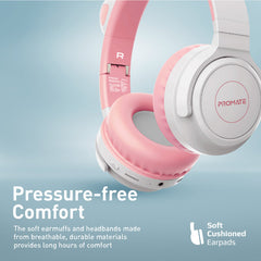 Promate - PandaKidSafe Kawaii Style Wireless Kids Headset,Bubble Gum