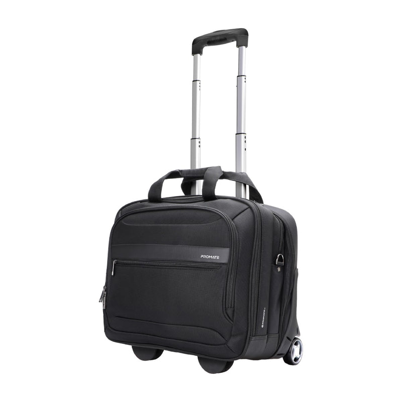Promate Versatile Travel Trolley Bag for 16” Laptop with Multiple Compartments,Black