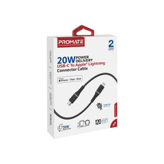 Promate - PowerLine-Ci120,20W Power Delivery USB-C To Apple® Lightning Connector Cable,BLACK