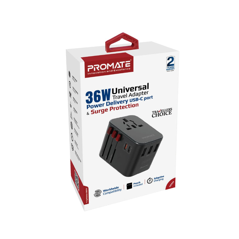Promate -65W Power Delivery GaNFast™ Travel Adapter,BLACK