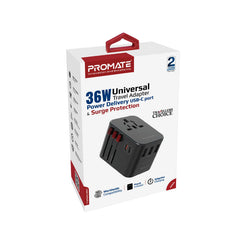 Promate -65W Power Delivery GaNFast™ Travel Adapter,BLACK