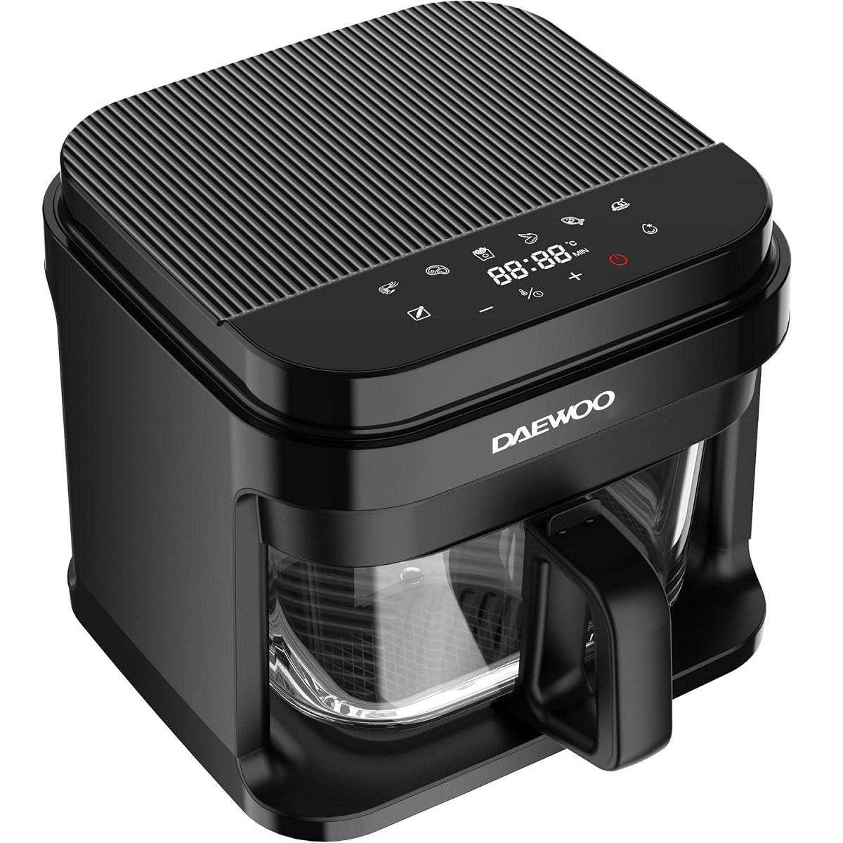 مقلاة هوائية رقمية من دايو مع وعاء زجاجي سعة 5.5 لتر، شاشة لمس LED، 8 برامج مُعدة مسبقًا، 1200 واط