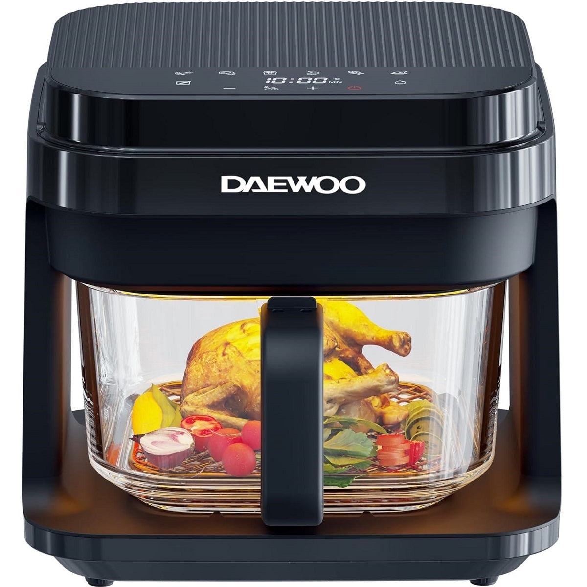 مقلاة هوائية رقمية من دايو مع وعاء زجاجي سعة 5.5 لتر، شاشة لمس LED، 8 برامج مُعدة مسبقًا، 1200 واط