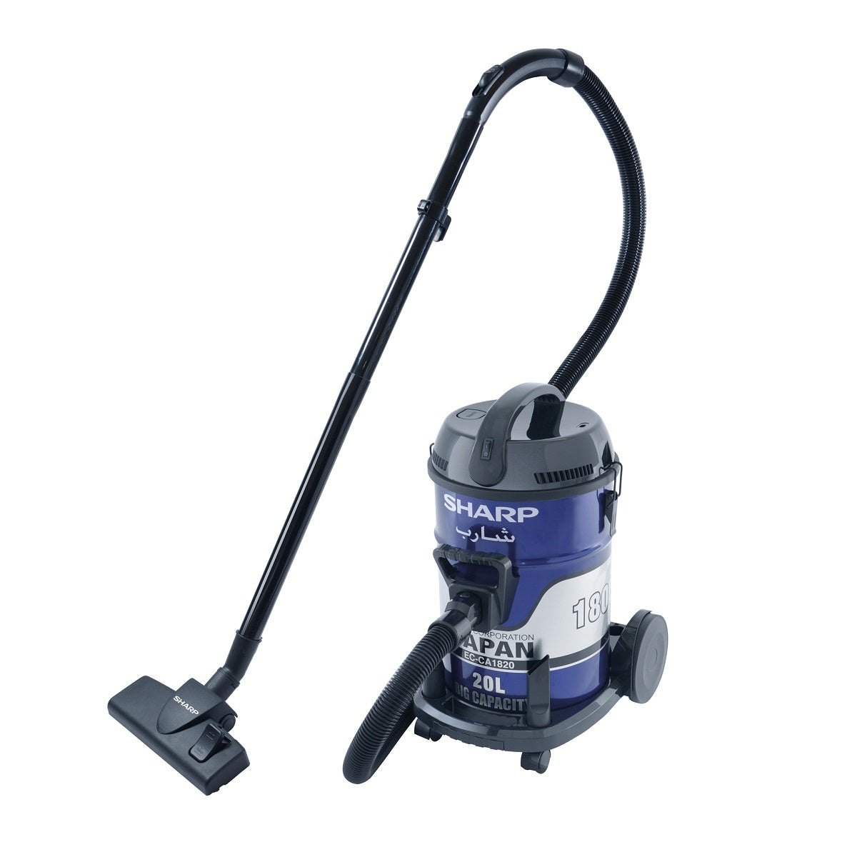 مكنسة كهربائية أسطوانية من شارب، 1800 واط، سعة 20 لترًا، لون أزرق