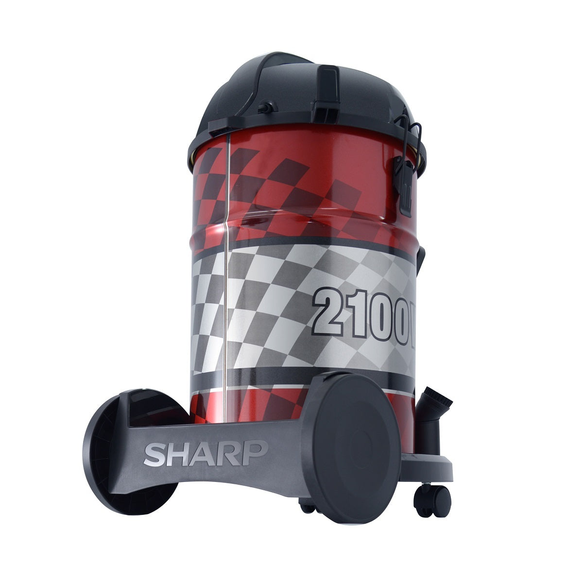 مكنسة كهربائية أسطوانية من شارب، 2100 واط، سعة 21 لترًا، لون أحمر