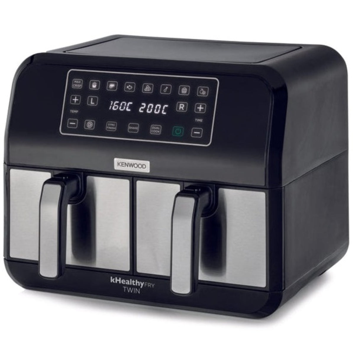 مقلاة هوائية رقمية مزدوجة من كينوود، سعة 4 لترات + 4 لترات، لون أسود/فضي
