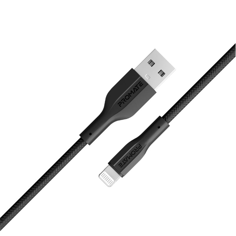 Promate -xCord-Ai,High Tensile Strength Data & Charge Cable for Apple Devices,BLACK