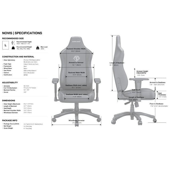 Andaseat NOVIS Series Gaming Chair Large - Black