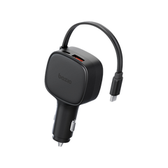 BAZIC GODRIVE LOOP 84, 1C1A CAR CHARGER WITH 75CM RETRACTABLE USB-C CABLE - BLACK