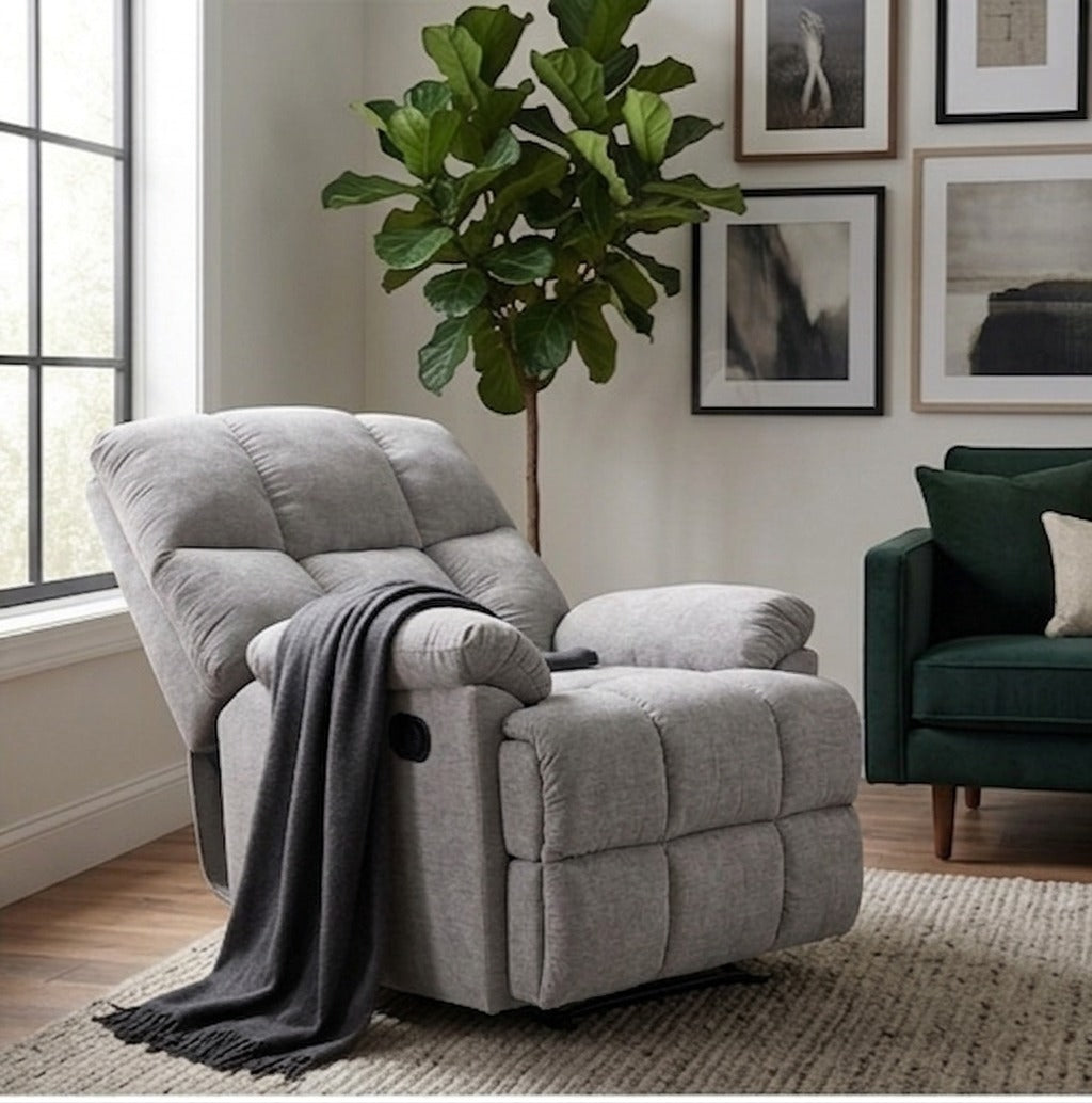 Lounge Swivel Rocking Recliner Sofa – Premium Chenille Fabric Comfort Design (88×94×103 cm) – Light Grey