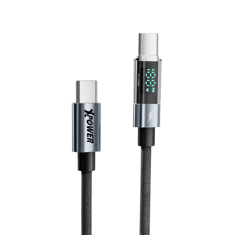 UC100D 1M LED Display 100W PD Type-C to Type-C Sync & Charge Cable - Gray