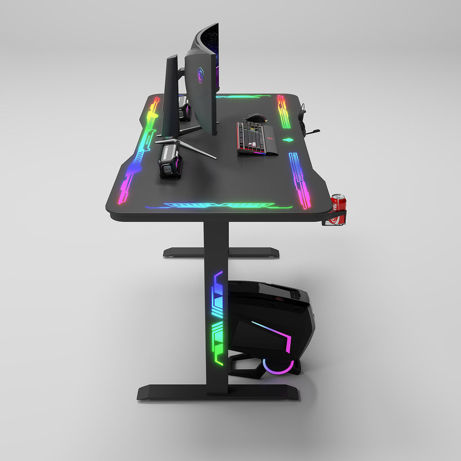Gamax P206 Tempered Glass Surface Gaming Table 120*60*74 cm with Mousepad & Full RGB - Black