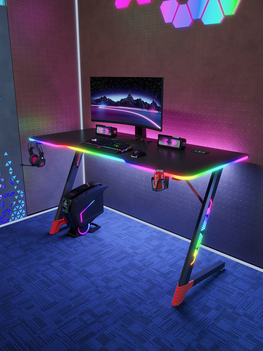 Gamax D2501 3 Sides RGB Carbon fiber Gaming Table 120*60*74 cm with Mousepad - Black