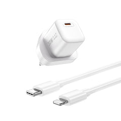 WIWU Wi-U006 C-L30W PD fast Charger/ UK Plug +USB C to Lightning White