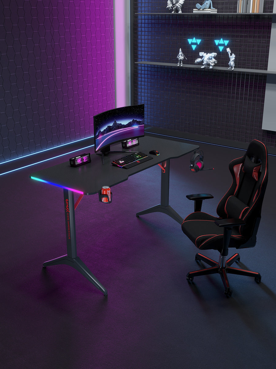 Gamax D2208B RGB Carbon fiber Gaming Table 120*60*74 cm with Mousepad - Black