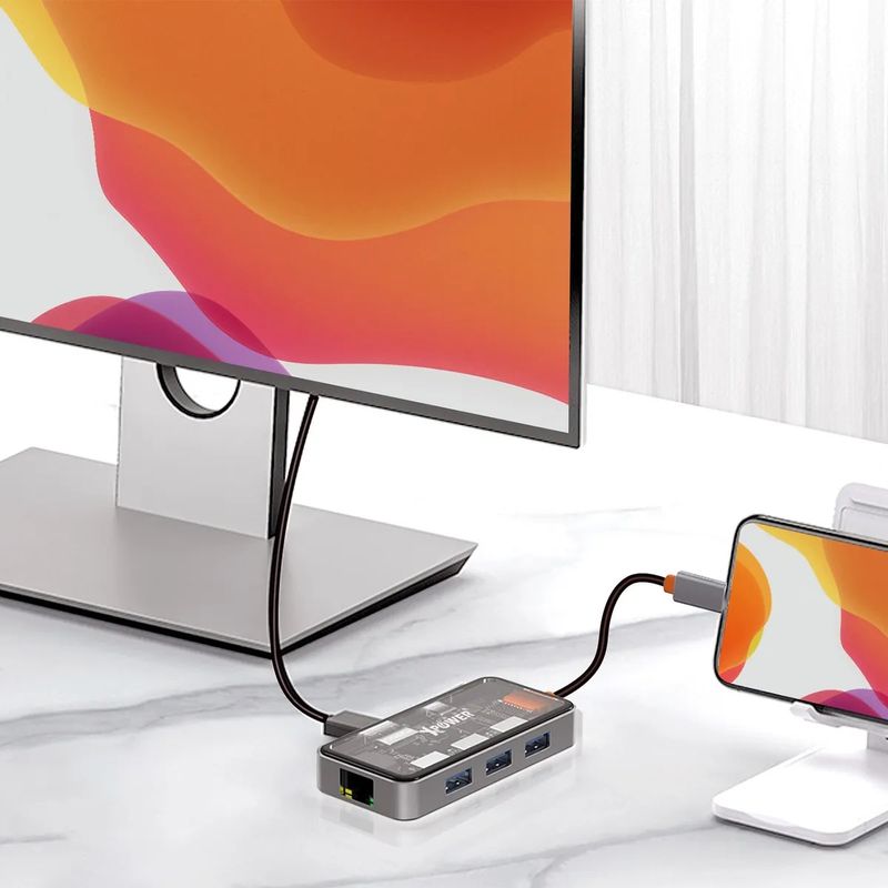 XPower HU62 6 In 1 100W PD Type-C Hub - Transparent Grey