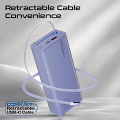 PROMATE  Power through your day with this 20,000mAh power bank featuring 45W fast charging,purple