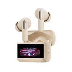 Promate Arix ANC True Wireless Earbuds with Smart Touch Display, 1.47" TFT IPS Screen, Quad-Mic ENC,Beige