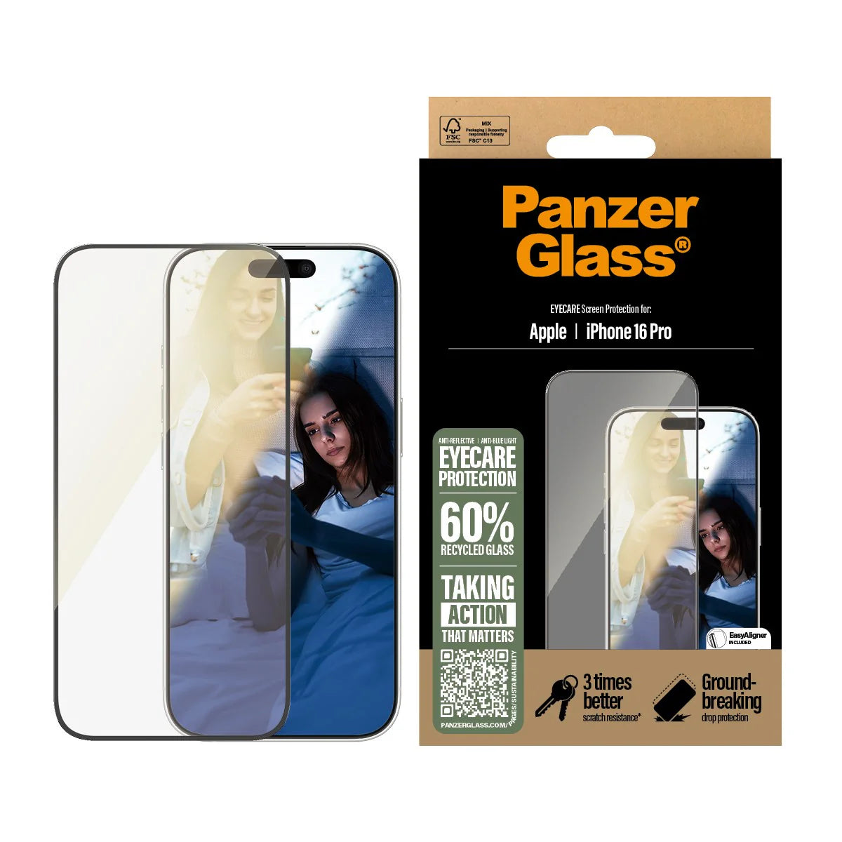 SAFE. واقي شاشة EyeCare من PanzerGlass® لهاتف iPhone 16 Pro | تصميم فائق الاتساع