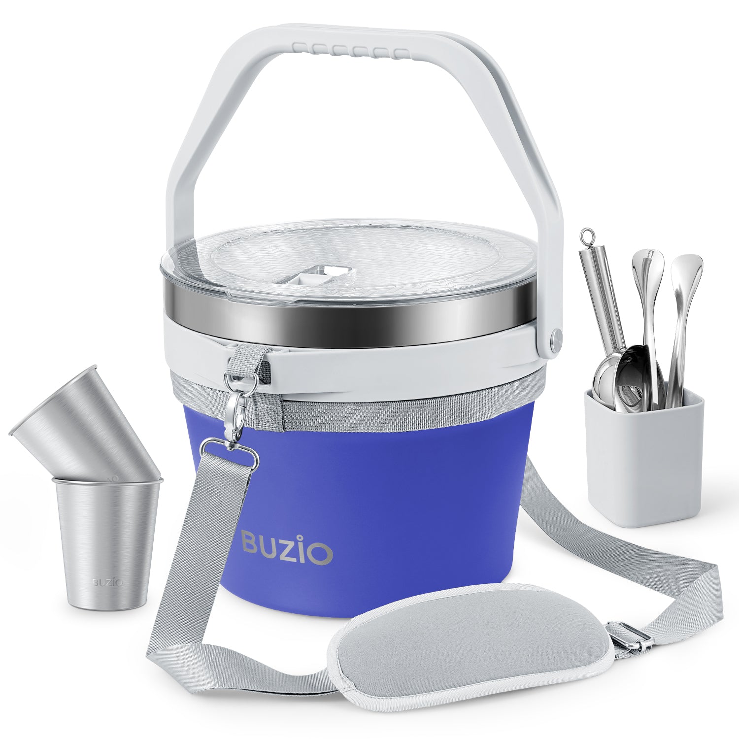 Buzio Insulated Ice Bucket 7L with Lid Scoop Tongs and 2 Cups - Purple