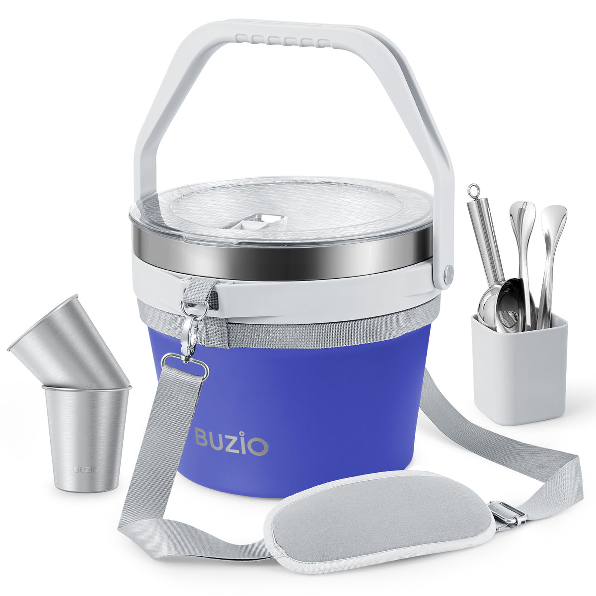 Buzio Insulated Ice Bucket 7L with Lid Scoop Tongs and 2 Cups - Purple