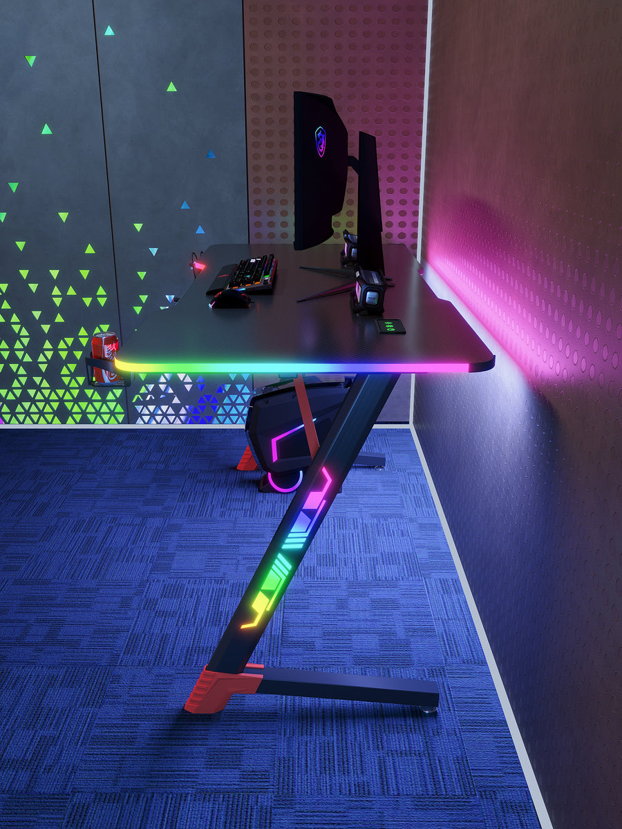 Gamax D2501 3 Sides RGB Carbon fiber Gaming Table 120*60*74 cm with Mousepad - Black