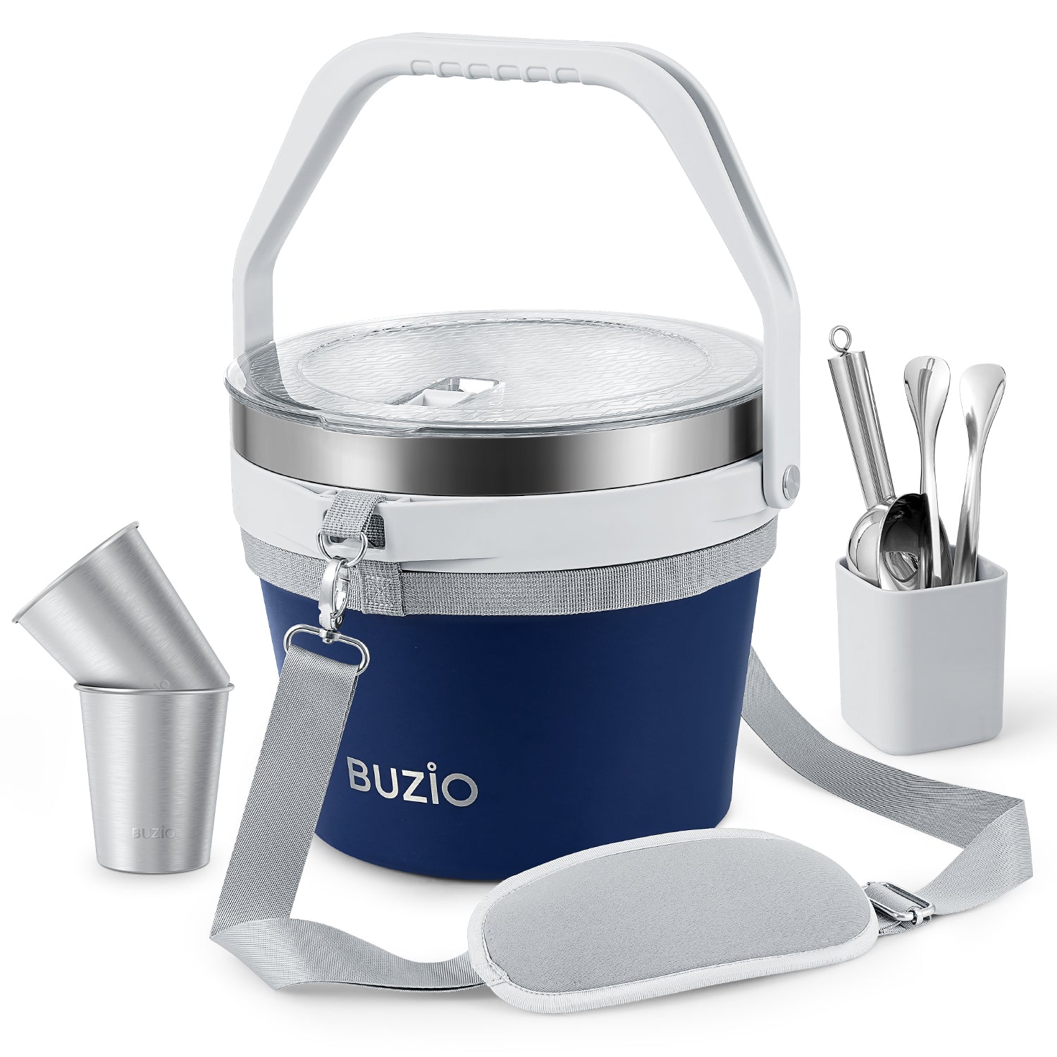 Buzio Insulated Ice Bucket 7L with Lid Scoop Tongs and 2 Cups - Blue