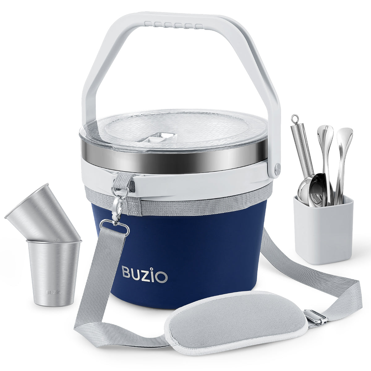 Buzio Insulated Ice Bucket 7L with Lid Scoop Tongs and 2 Cups - Blue