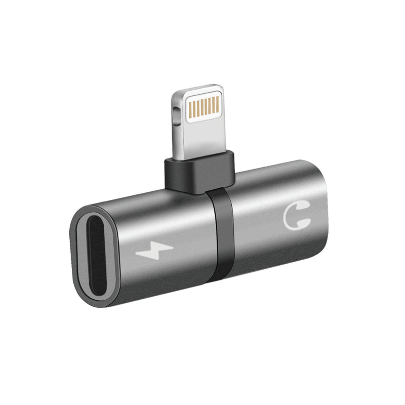 Promate - iHinge-LT,2-in-1 Audio & Charging Adaptor with Lightning Connector,Grey