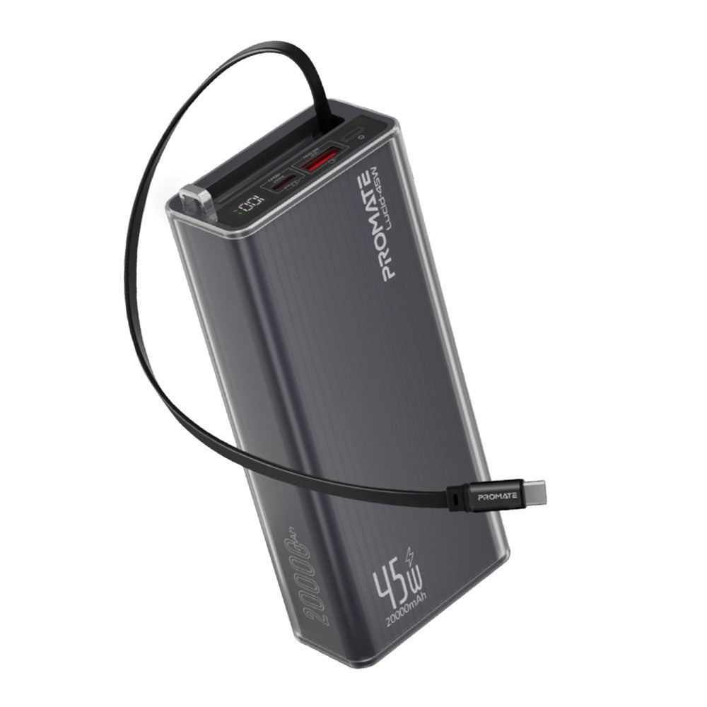 PROMATE  Power through your day with this 20,000mAh power bank featuring 45W fast charging,Black