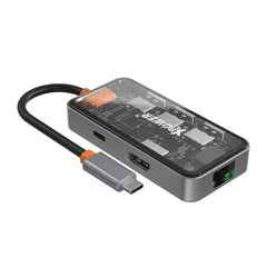 XPower HU62 6 In 1 100W PD Type-C Hub - Transparent Grey