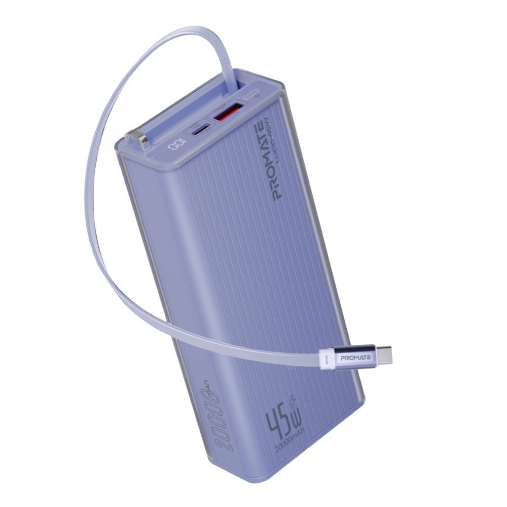 PROMATE  Power through your day with this 20,000mAh power bank featuring 45W fast charging,purple