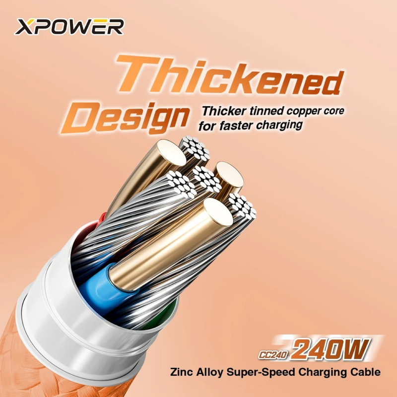 XPower CC240 240W Zinc Alloy Super-Speed Charging Cable - Orange