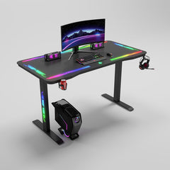 Gamax P206 Tempered Glass Surface Gaming Table 120*60*74 cm with Mousepad & Full RGB - Black