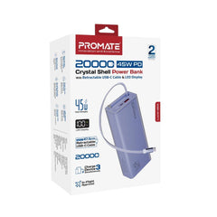 PROMATE  Power through your day with this 20,000mAh power bank featuring 45W fast charging,purple