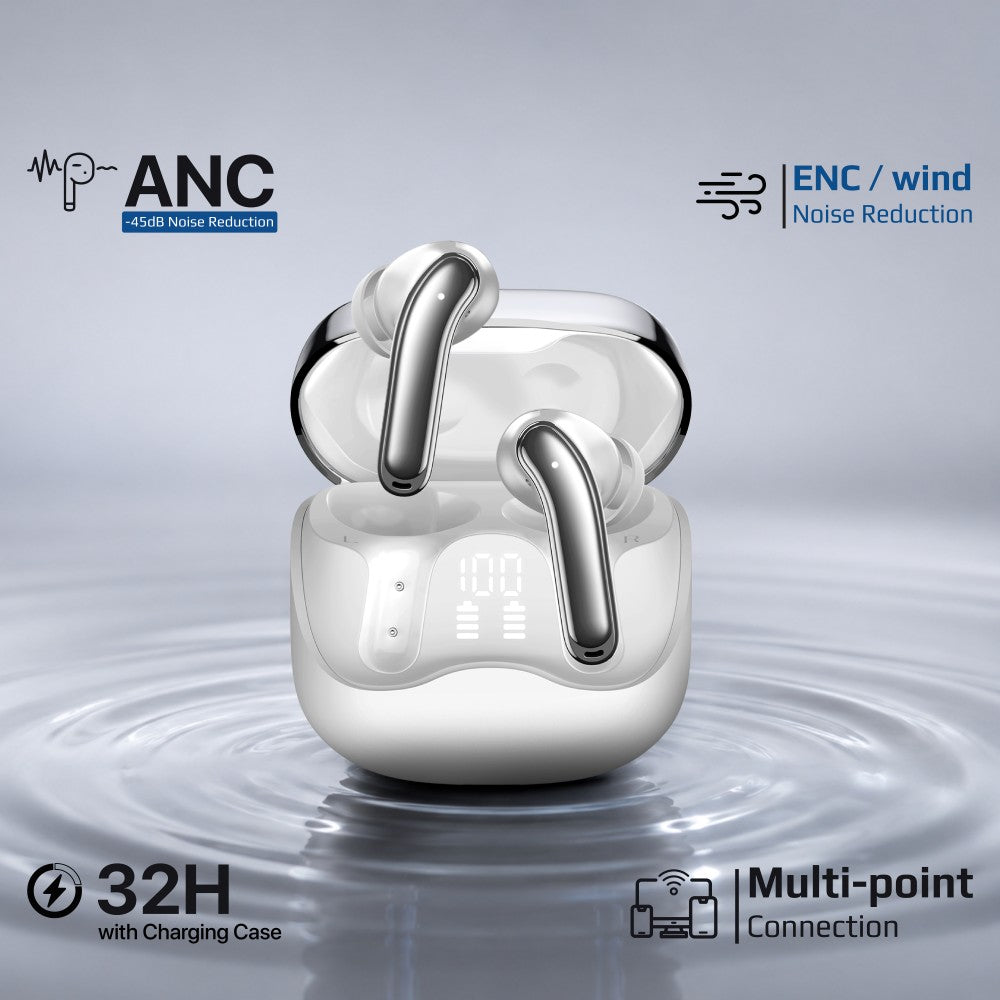 Promate Serix Hybrid ANC True Wireless Earbuds with 6-Mic ENC, Bluetooth 6.0, Wireless Charging Case,Black