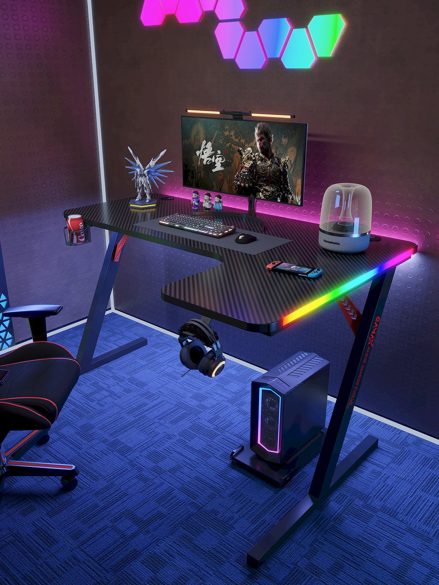Gamax P201-RB RGB Carbon fiber Gaming Table 140*100*74 cm with Mousepad (L Shape - Right) - Black