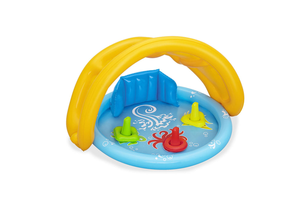 Bestway 1.15M X 89CM X 76CM Lil' Seashapes Baby Pool (Contents:1 pool,3 rings,1 sun shade, repair patch.) Age 6M+