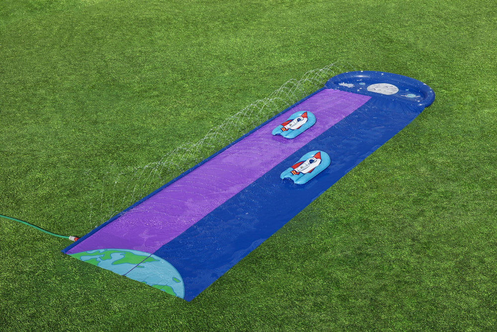 Bestway 4.88m Lunar Launch Double Slide (1 water slide, 2 surf riders, repair patch) Age 3+