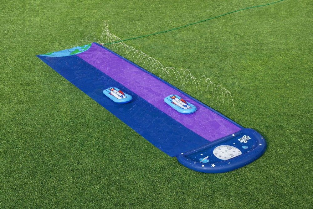 Bestway 4.88m Lunar Launch Double Slide (1 water slide, 2 surf riders, repair patch) Age 3+