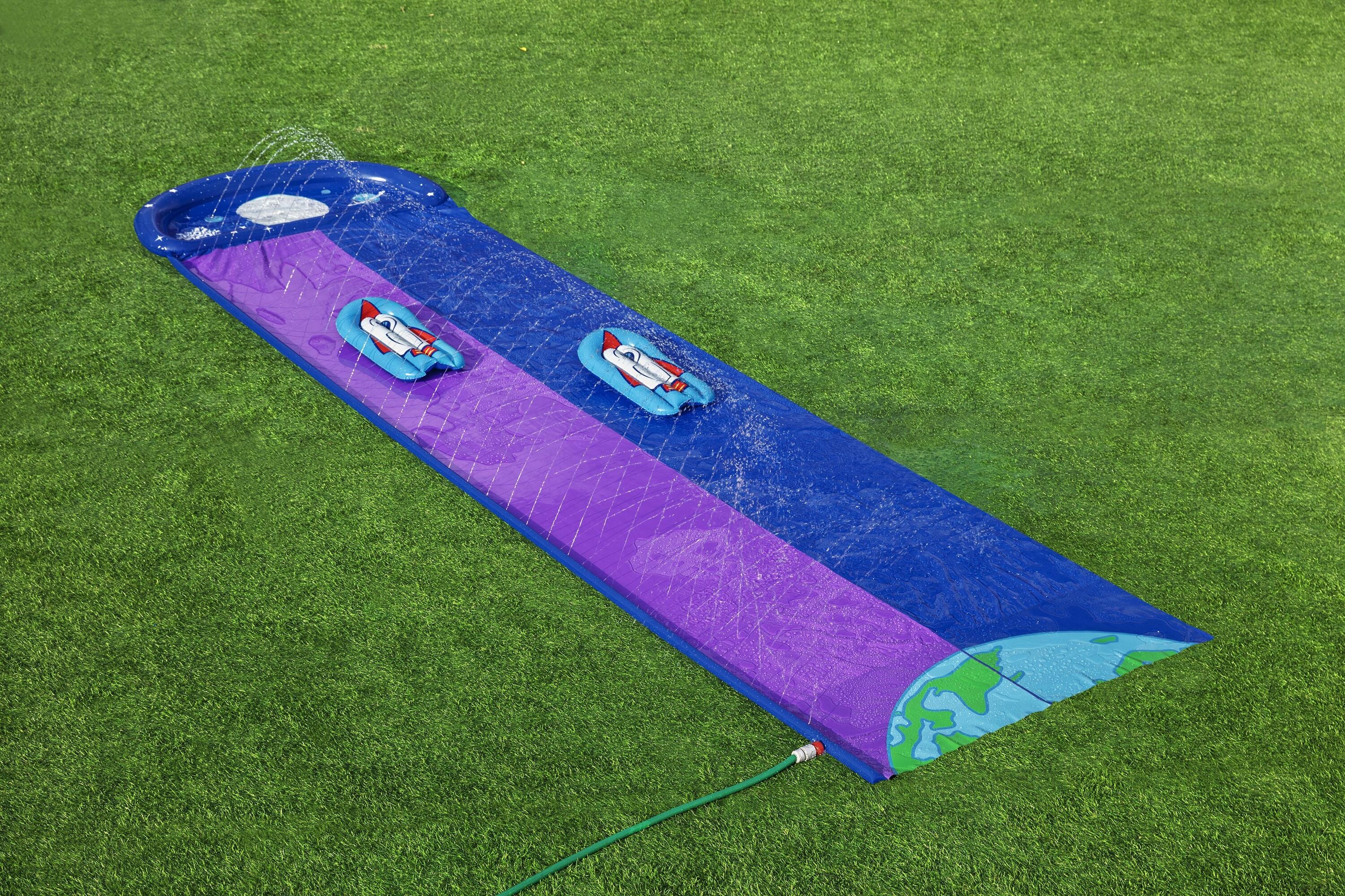 Bestway 4.88m Lunar Launch Double Slide (1 water slide, 2 surf riders, repair patch) Age 3+