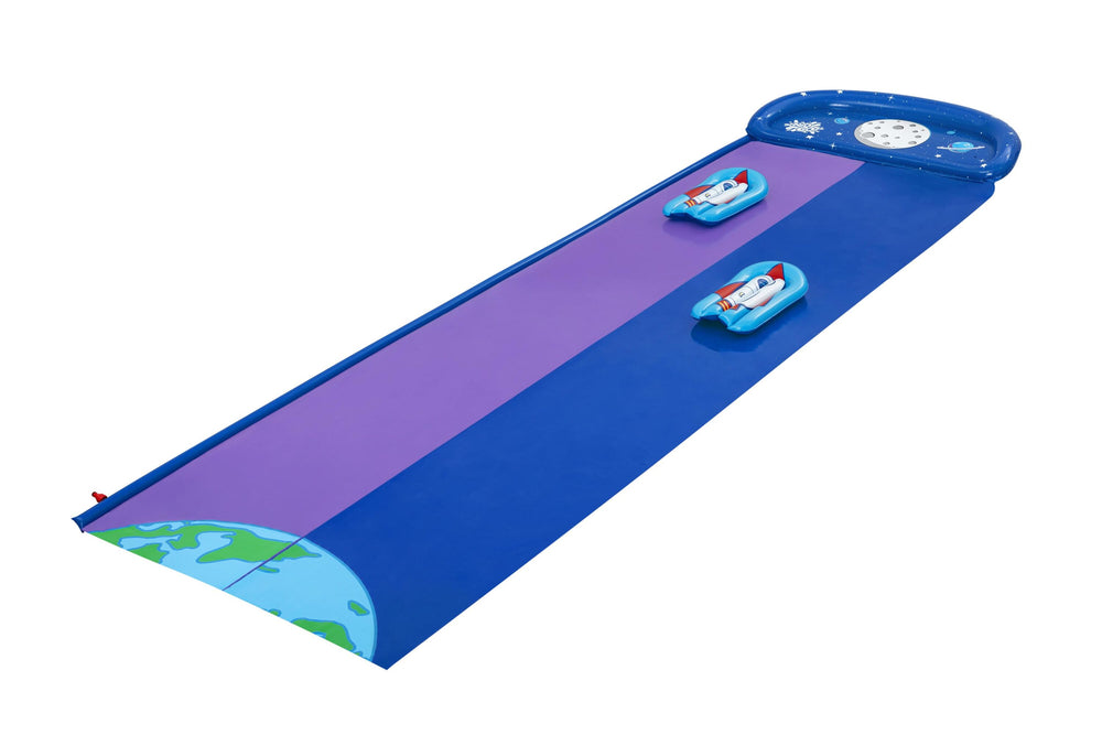 Bestway 4.88m Lunar Launch Double Slide (1 water slide, 2 surf riders, repair patch) Age 3+