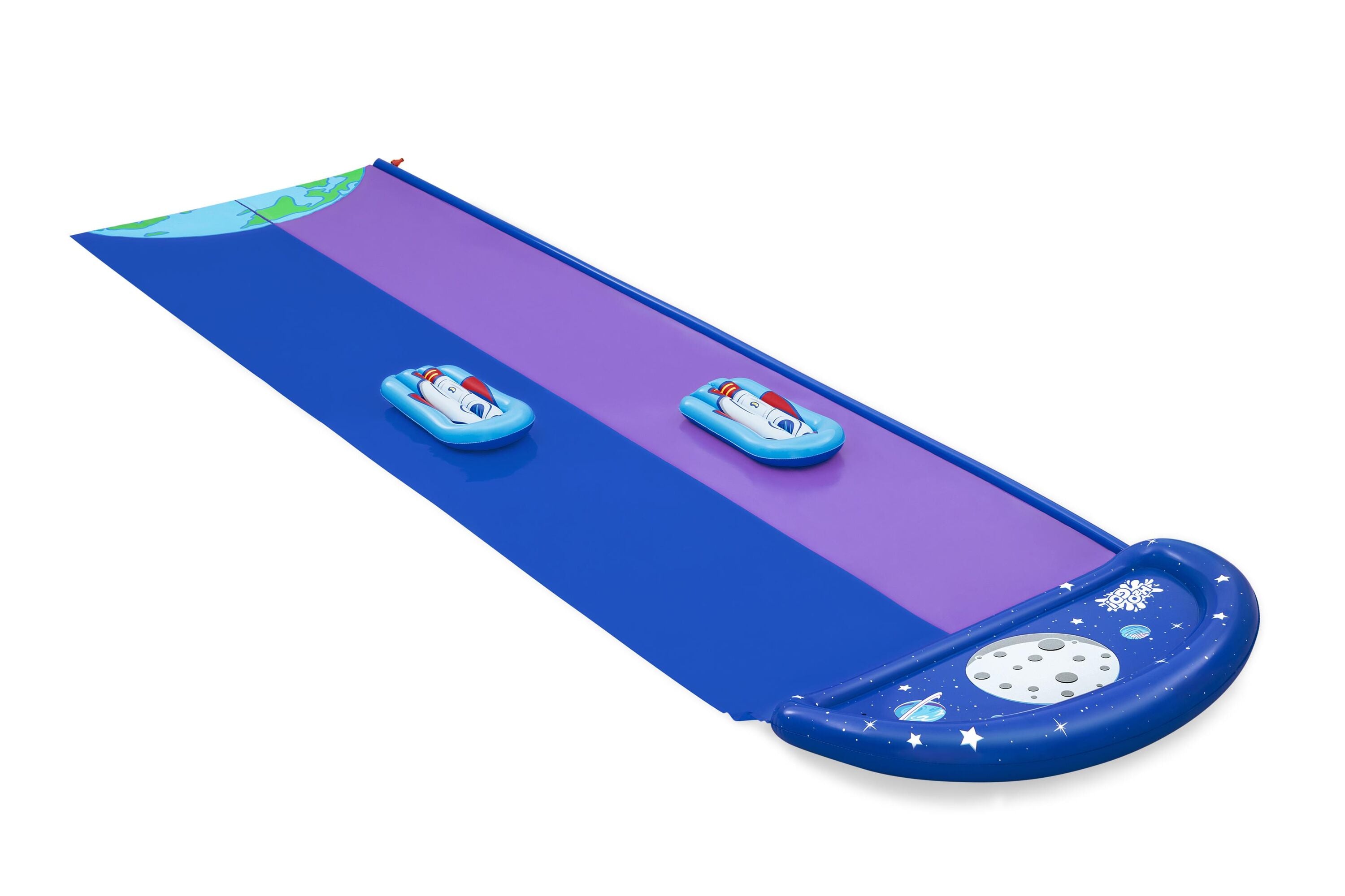 Bestway 4.88m Lunar Launch Double Slide (1 water slide, 2 surf riders, repair patch) Age 3+