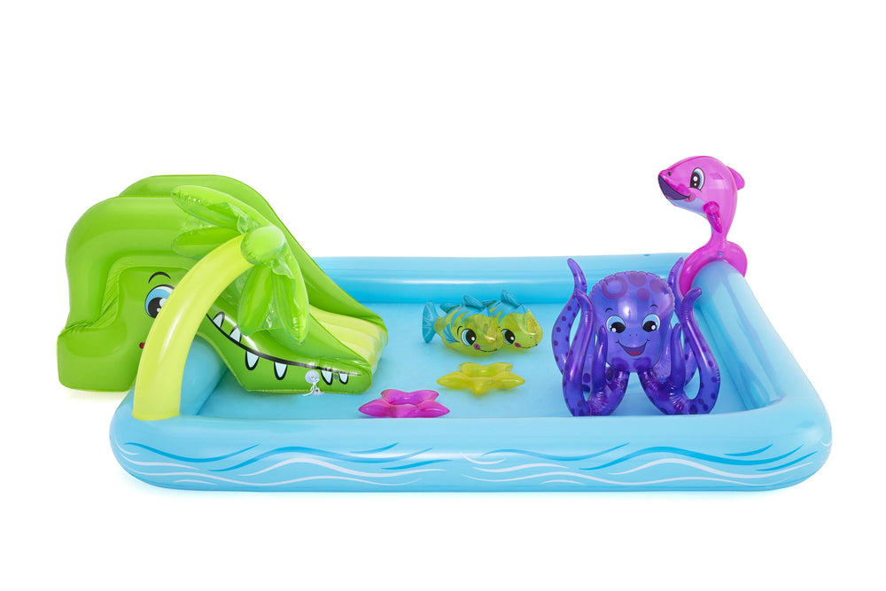 Bestway 2.39M X 2.06M X 86CM Fantastic Aquarium Play Center (Contents:One pool, one slide, one dolphin, two clown fish, one octopus, two rings, repair patch) Age 2+