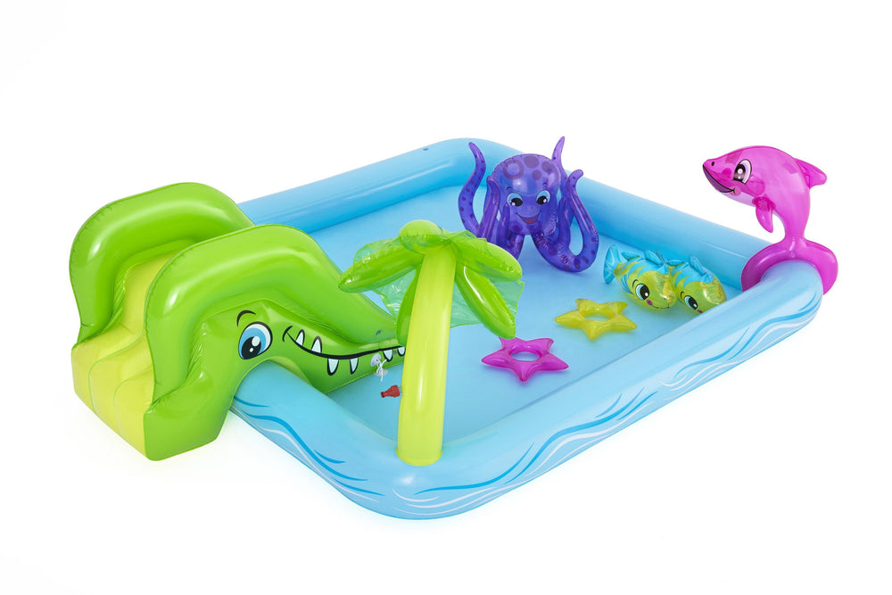 Bestway 2.39M X 2.06M X 86CM Fantastic Aquarium Play Center (Contents:One pool, one slide, one dolphin, two clown fish, one octopus, two rings, repair patch) Age 2+