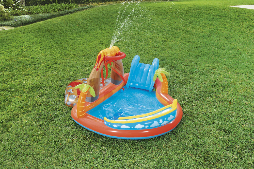 Bestway 2.65M X 2.65M X 1.04M Lava Lagoon Play Center (1 pool, 1 slide, 1 water blob, 1 inflatable ring, 4 play balls, repair patch) Age 2+